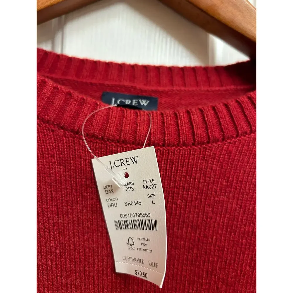 NWT J. Crew Red Crew Neck Sweater, Size  L